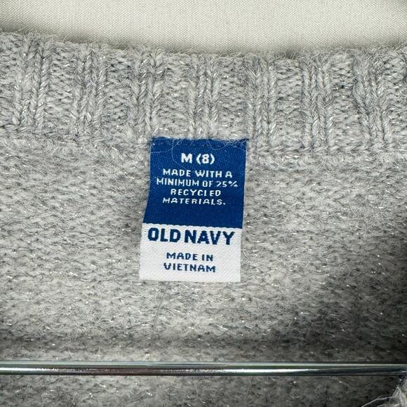 Nwt Old Navy Gray Metallic Crew Knit Stretch Cropped Sweater Medium (8) Girl's - Picture 3 of 8